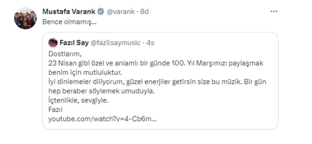 bakan varank tan fazil say in 100 yil marsina yorum bence olmamis